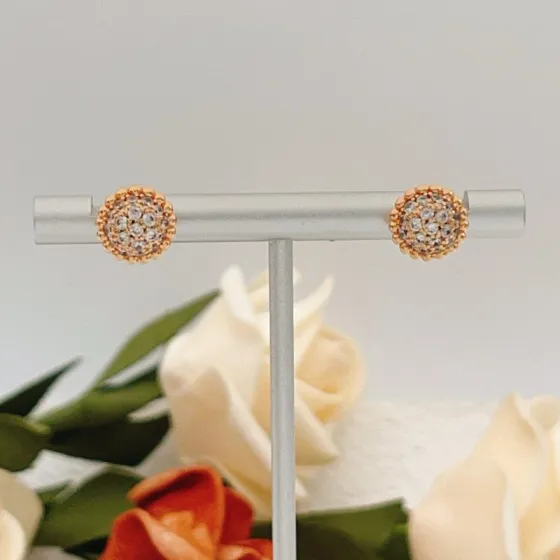 Van Cleef Arpels Perlee earrings rose gold with clear diamond pave 8mm stud diameter
