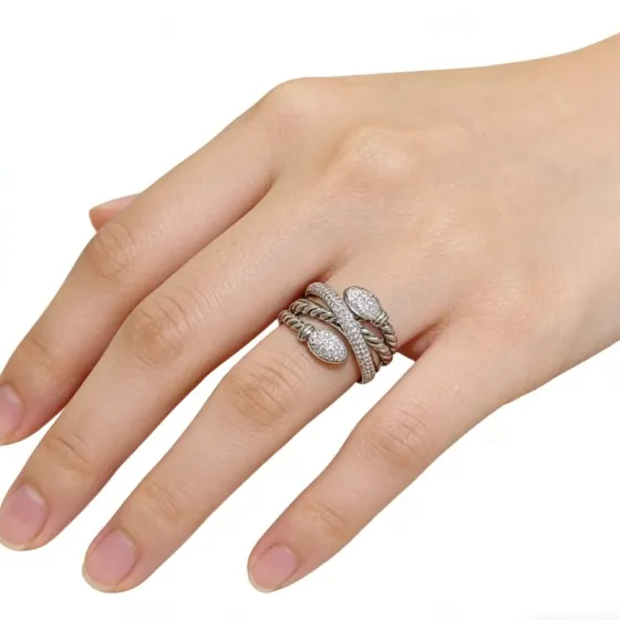 Bvlgari Serpenti ring silver-toned metal with clear pave diamonds US 7