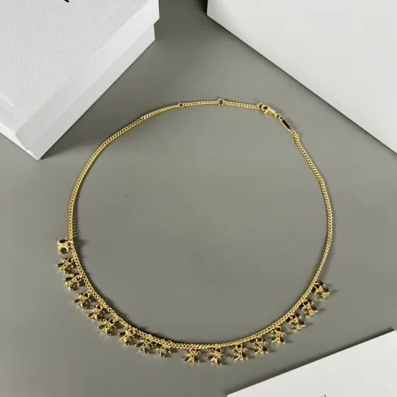 Celine Triomphe Multi Charm Choker necklace gold-tone metal no gemstones 40cm with 5cm extender