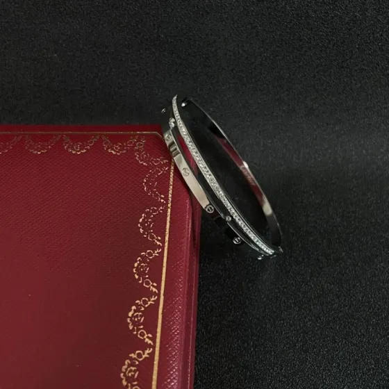 Cartier Love bracelet silver-toned metal with clear pave diamonds 17