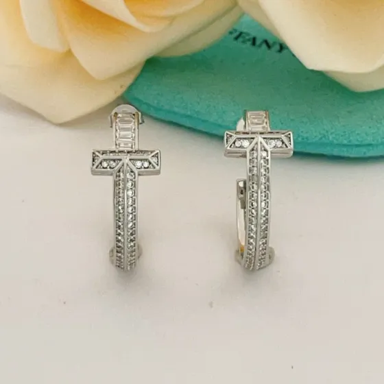 Tiffany T1 Diamond Hoop earrings sterling silver with clear white diamonds 20mm hoop diameter
