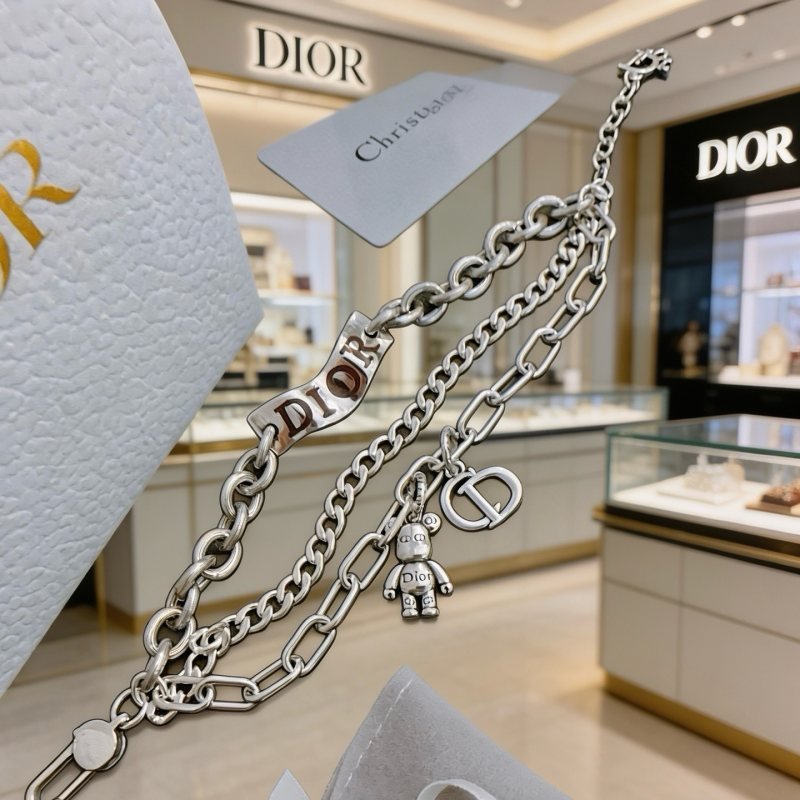 Dior DIOR Bear Charm Multi-Chain Bracelet bracelet Silver-toned metal with brown enamel lettering 19cm