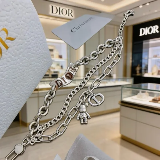 Dior DIOR Bear Charm Multi-Chain Bracelet bracelet Silver-toned metal with brown enamel lettering 19cm