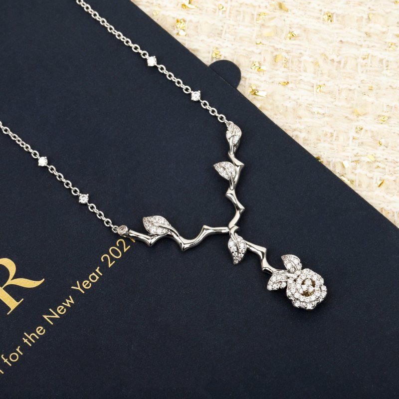 Dior Rose necklace 18K gold with clear diamonds available in yellow gold rose gold and white gold variants 42cm