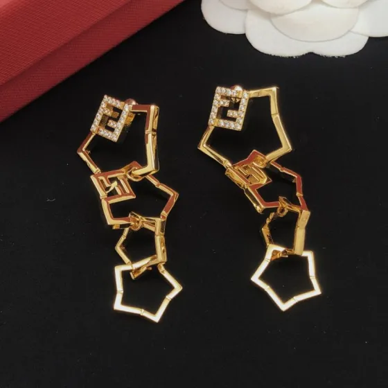 Fendi FF Logo Chain Drop Earrings earrings gold-tone metal with clear pave crystals 5 5cm drop length
