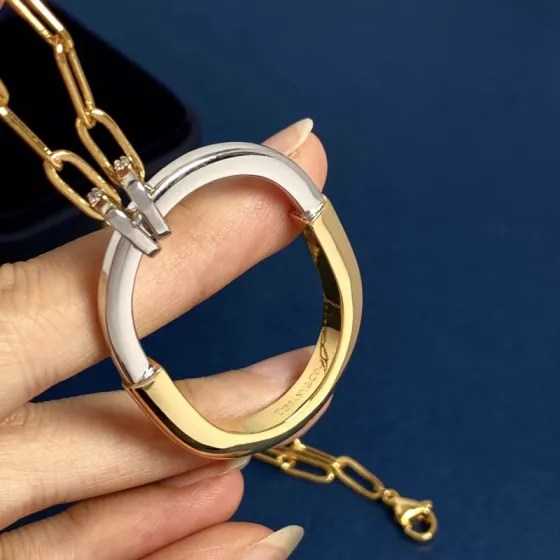 Tiffany Lock Pendant necklace Two-tone yellow gold and white gold with diamond accents 18 inch