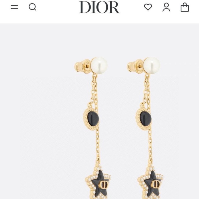 Dior Petit CD Lucky Baroque earrings gold-tone metal white resin pearl deep navy blue glass 4 5cm drop length