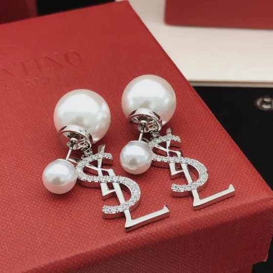 Saint Laurent YED0076 Cassandre Pearl Drop Earrings earrings silver-toned metal white pearls clear pave crystals 3cm drop length