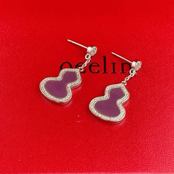 Qeelin Wulu earrings 18K white gold purple gemstone diamond accents 1 5cm drop length