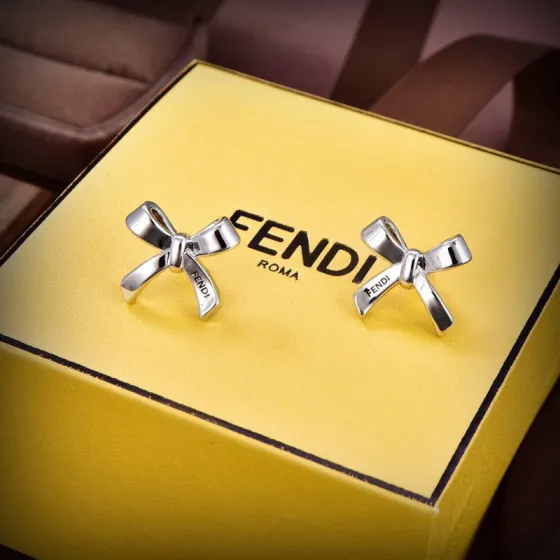 Fendi FENDI logo Bow Stud Earrings earrings Silver-toned polished metal no accent stones 1 2cm width per earring