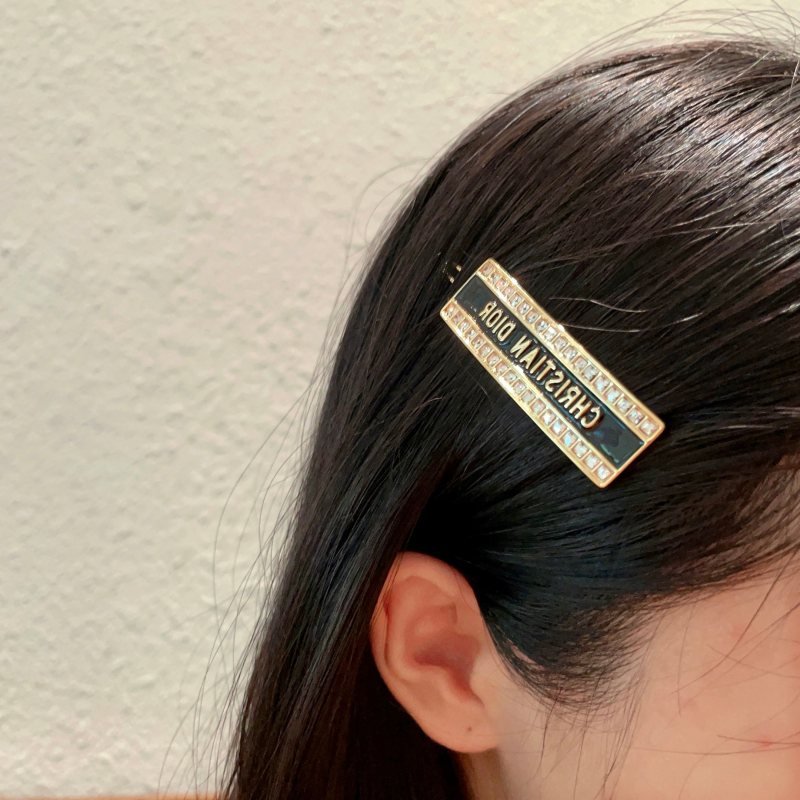 Dior Christian Dior Logo Barrette brooch Gold-tone metal with black enamel and clear crystal accents 5cm