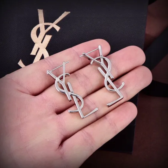 Saint Laurent Cassandre YSL Monogram earrings silver-toned metal no accent stones 3cm length
