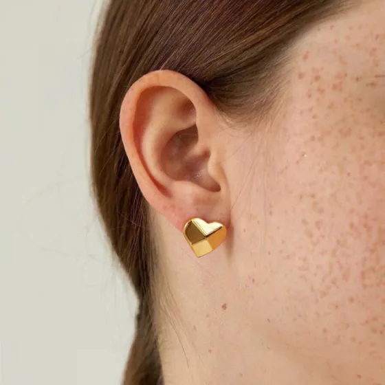 Celine Heart Stud Earrings earrings gold-tone metal no accent stones 1cm stud diameter