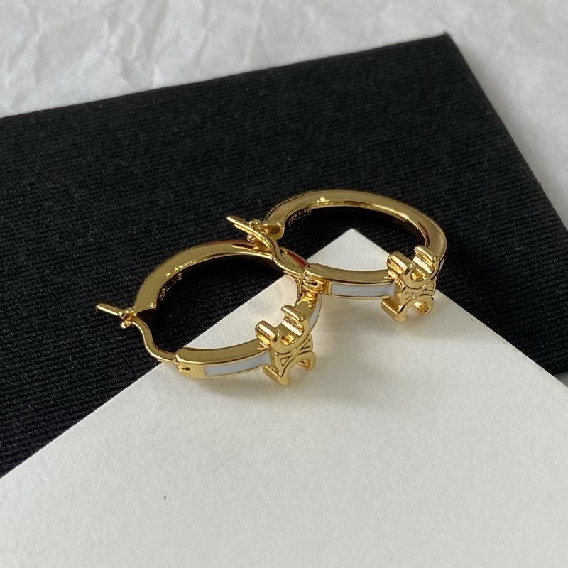 Celine Triomphe Enamel Hoop Earrings earrings gold-tone metal with white enamel 1 5cm diameter