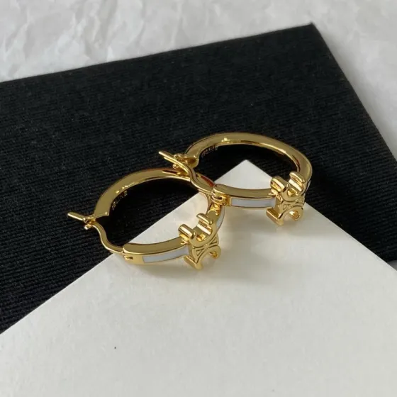 Celine Triomphe Enamel Hoop Earrings earrings gold-tone metal with white enamel 1 5cm diameter