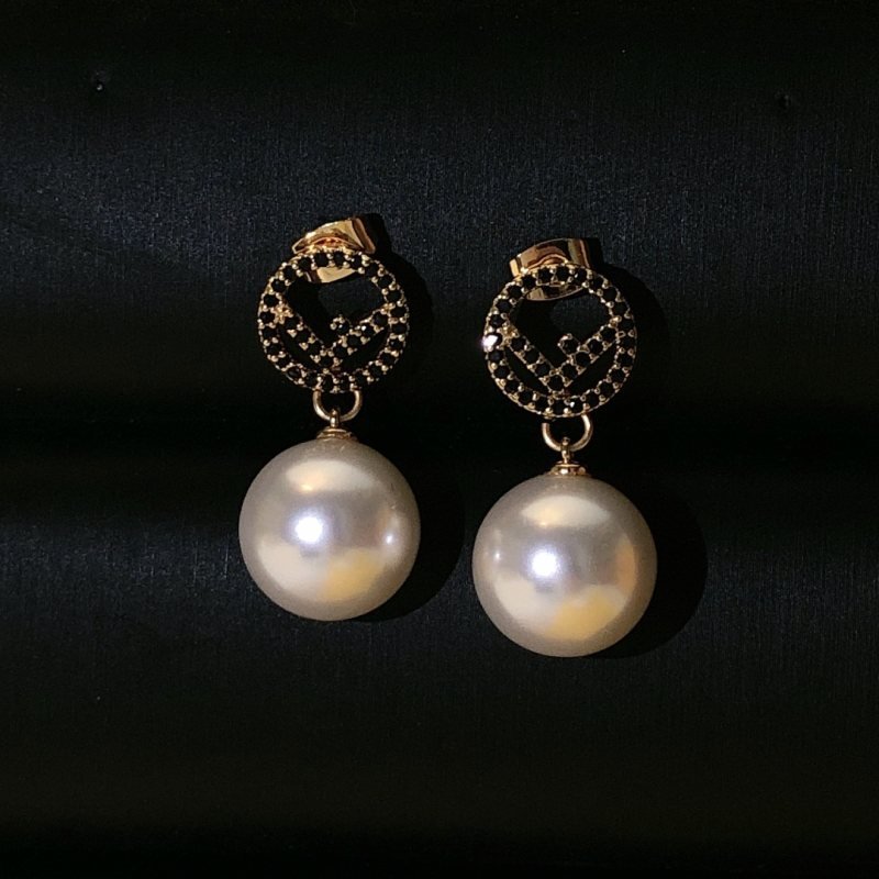 Fendi F is Fendi Logo Pearl Drop Earrings earrings gold-tone metal black pave crystals white pearl 3 5cm drop length