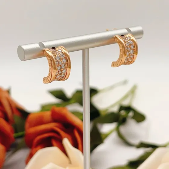 Bvlgari B zero1 earrings rose gold with clear pave diamonds 12mm hoop diameter
