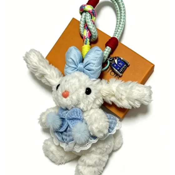 Louis Vuitton Anger Forest pendant silver metal with blue enamel multicolor braided cord white plush with light blue fabric accents 12cm