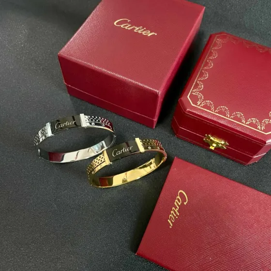 Cartier Logo Studded Bangle bracelet Silver-toned metal with black enamel logo plate 17cm
