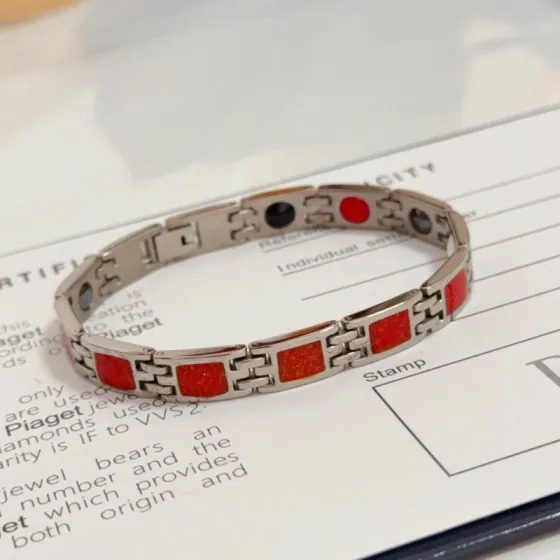 Piaget Magnetic Therapy Link Bracelet bracelet Silver-tone metal with red square inlays black and red magnetic accents 21cm