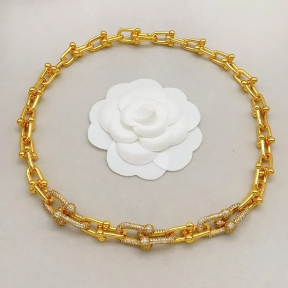 Tiffany HardWear necklace gold-tone metal with clear pave diamond accents 18 inches