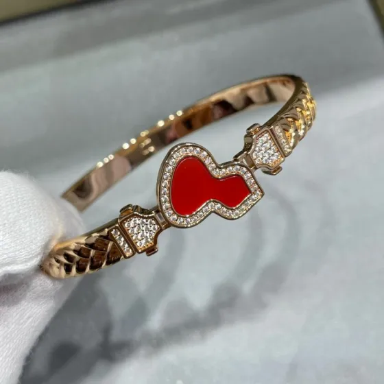 Qeelin Wulu bracelet 18K rose gold red carnelian white diamond 17cm