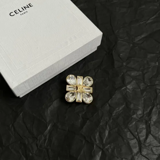 Celine Triomphe Crystal Flower brooch gold-tone metal with clear faceted crystals 2 5cm diameter