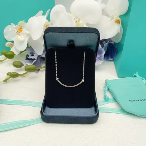 Tiffany Co T Smile necklace sterling silver no gemstones 40-45cm adjustable