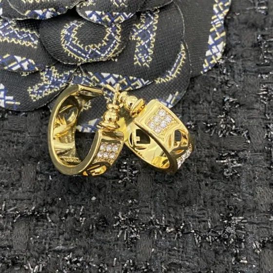 Fendi F Is Fendi earrings gold-tone metal with clear pave crystals 1 5cm hoop diameter