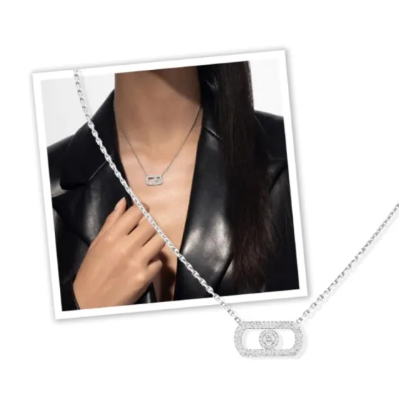 Messika Move Uno necklace 18K white gold 18K yellow gold 18K rose gold with pave diamonds 42cm