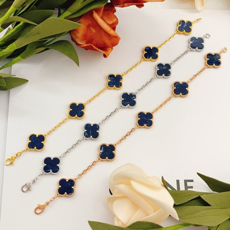 Van Cleef Arpels Alhambra bracelet Silver-toned metal with dark blue pietersite clover inlays 18cm