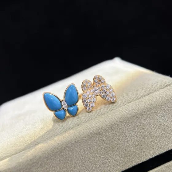 Van Cleef Arpels Two Butterfly ring 18K yellow gold turquoise diamond 52