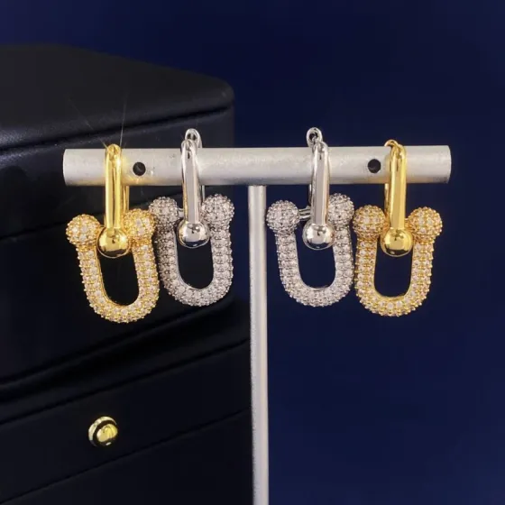 Tiffany HardWear earrings Gold-tone metal with clear pave stones Silver-tone metal with clear pave stones 3 2cm drop length