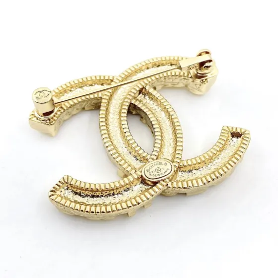 Chanel CC Logo Crystal Letter Brooch brooch gold tone metal with clear crystal rhinestones 4 5cm width