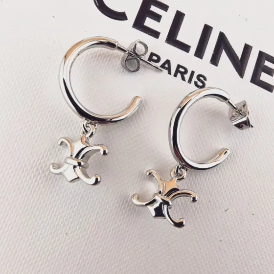 Celine Triomphe Preclous earrings silver-toned metal no accent stones 15mm hoop diameter