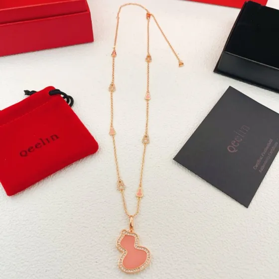 Qeelin Wulu necklace 18K rose gold pink opal diamond 42cm with 5cm extender