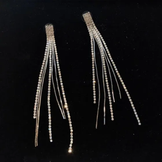 Miu Miu Crystal Tassel Fringe Earrings earrings Silver-toned metal with clear faceted crystals 10cm drop length