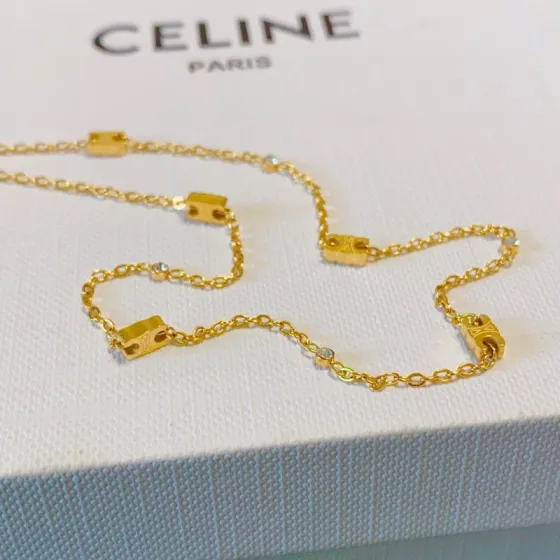 Celine Triomphe Skeleton Chic Station Necklace necklace gold-tone metal with clear crystal accents 40cm