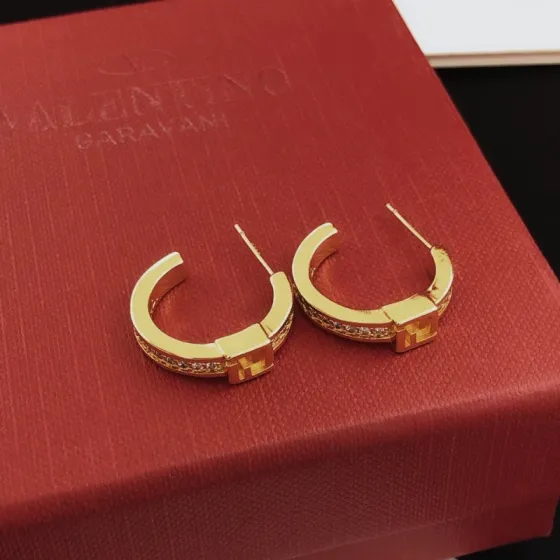 Fendi FF Logo Crystal Hoop Earrings earrings gold-tone metal with clear crystal accents 15mm hoop diameter