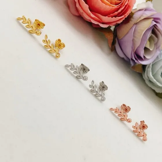 Tiffany Co Olive Leaf Climber Earrings earrings Sterling silver yellow gold rose gold polished metal with no gemstones 12mm length