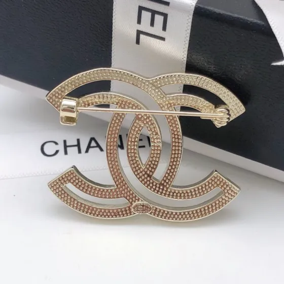 Chanel CC Logo Crystal Brooch brooch gold-tone metal with clear crystal rhinestones 3 5cm width