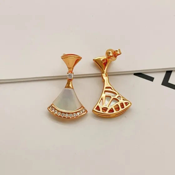 Bvlgari Divas Dream earrings rose gold metal with white mother-of-pearl and clear diamond accents 2 2cm drop length