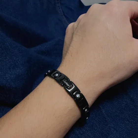 Cartier Logo Engraved Crystal Link Bracelet bracelet Black metal with clear crystal accents 21cm