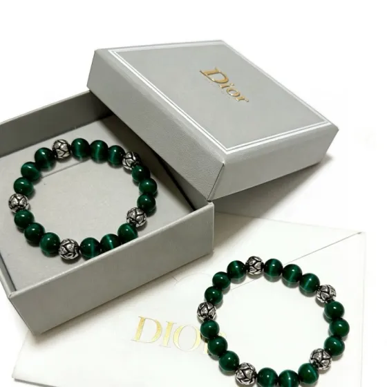 Dior Cannage Beaded Bracelet bracelet Silver-tone metal with dark green cat s eye beads 19cm