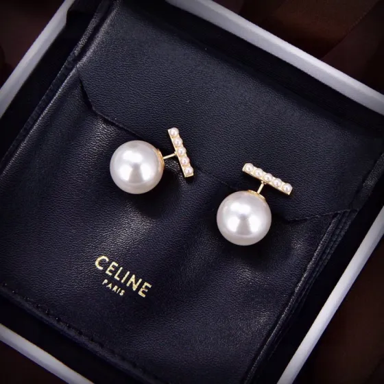 Celine T-Bar Pearl Drop Earrings earrings gold-tone metal with white pearls 1 5cm drop length