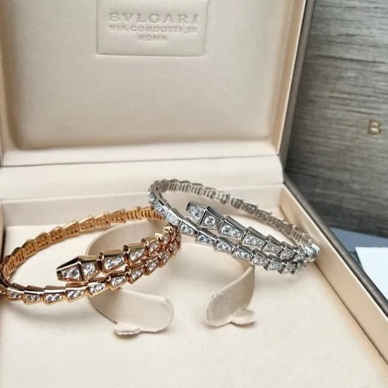Bvlgari Serpenti Viper bracelet 18k rose gold 18k white gold with full-pave clear diamonds 17cm