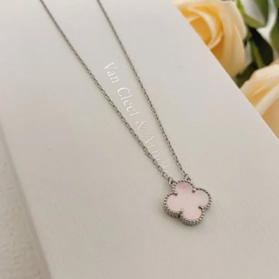Van Cleef Arpels Sweet Alhambra necklace silver-toned metal with pink mother-of-pearl 42cm