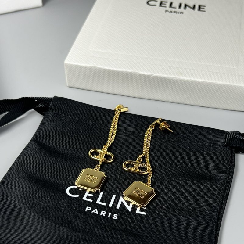 Celine Triomphe 16 Dangling Earrings earrings 18K gold tone metal no accent stones 5cm drop length