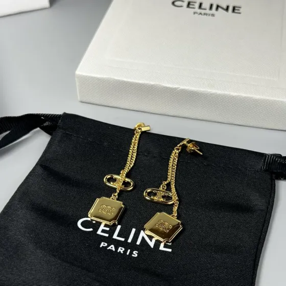Celine Triomphe 16 Dangling Earrings earrings 18K gold tone metal no accent stones 5cm drop length