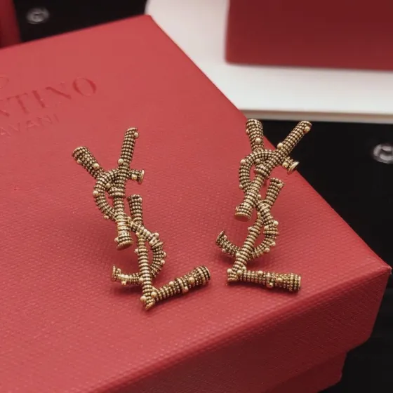 Saint Laurent YED0047 Cassandre Monogram Stud Earrings earrings antique gold tone metal no gemstones 3 5cm length
